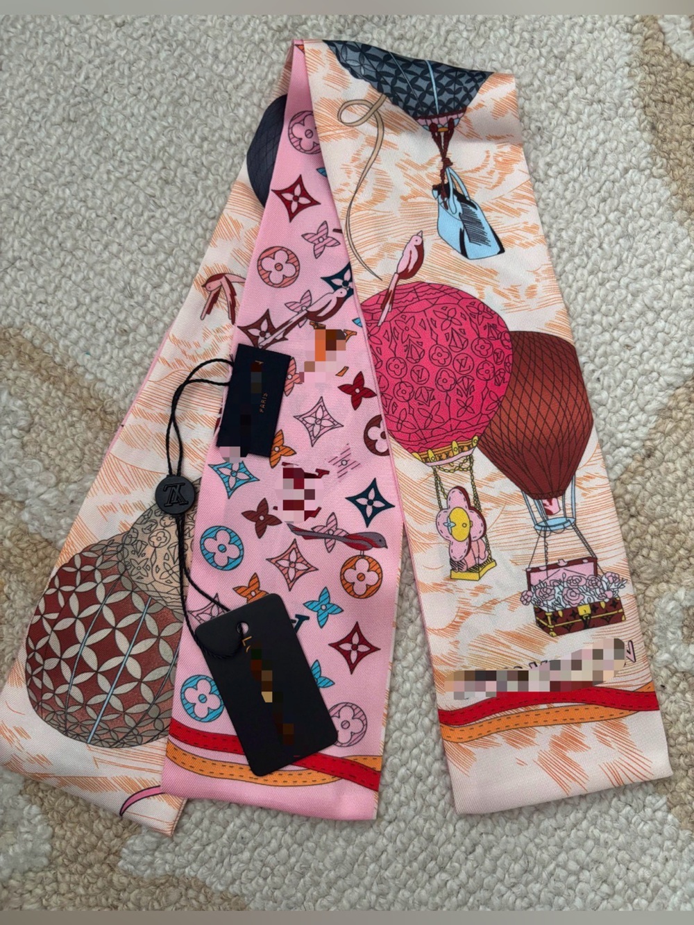 Designer-Inspired Pink Patterned Hair Twilly Scarf